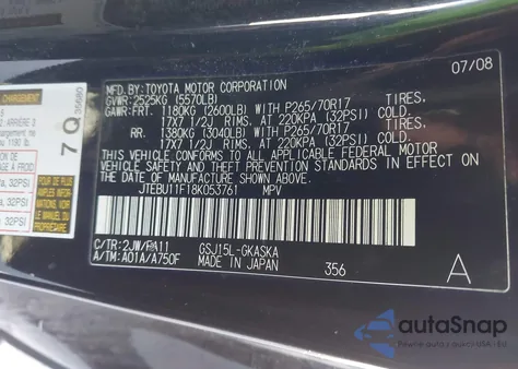 2008 Toyota Fj Cruiser from USA, damaged, VIN JTEBU11F18K053761